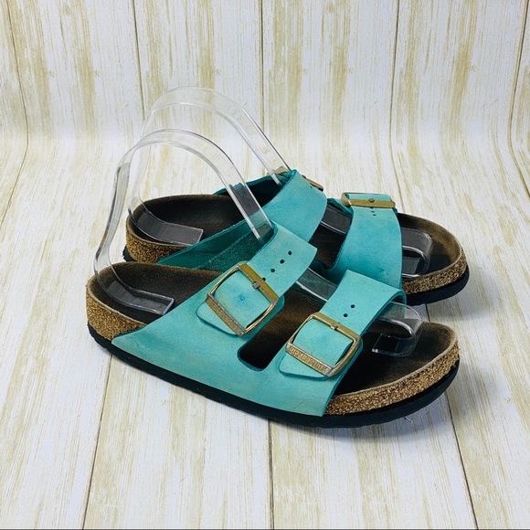 Birkenstock Shoes - Birkenstock sandal slide Arizona Womens 37 US 6.5-7 Teal Soft Footbed Buckle